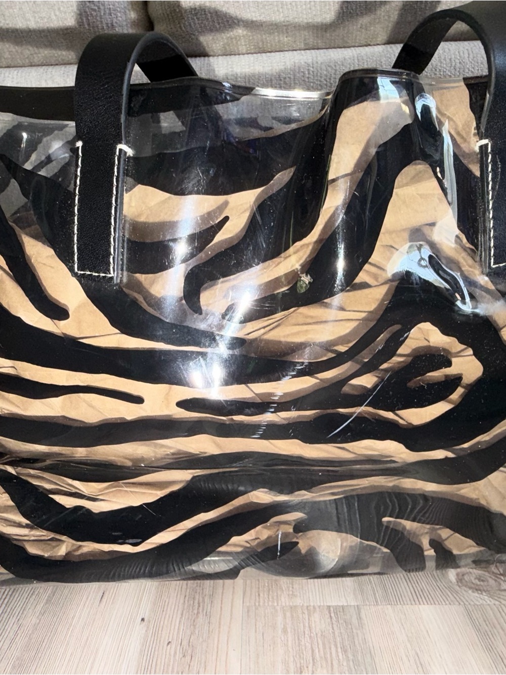 Dooney & Bourke Transparent Tote Bag Zebra Print Clear Black Leather Straps - Picture 5 of 13